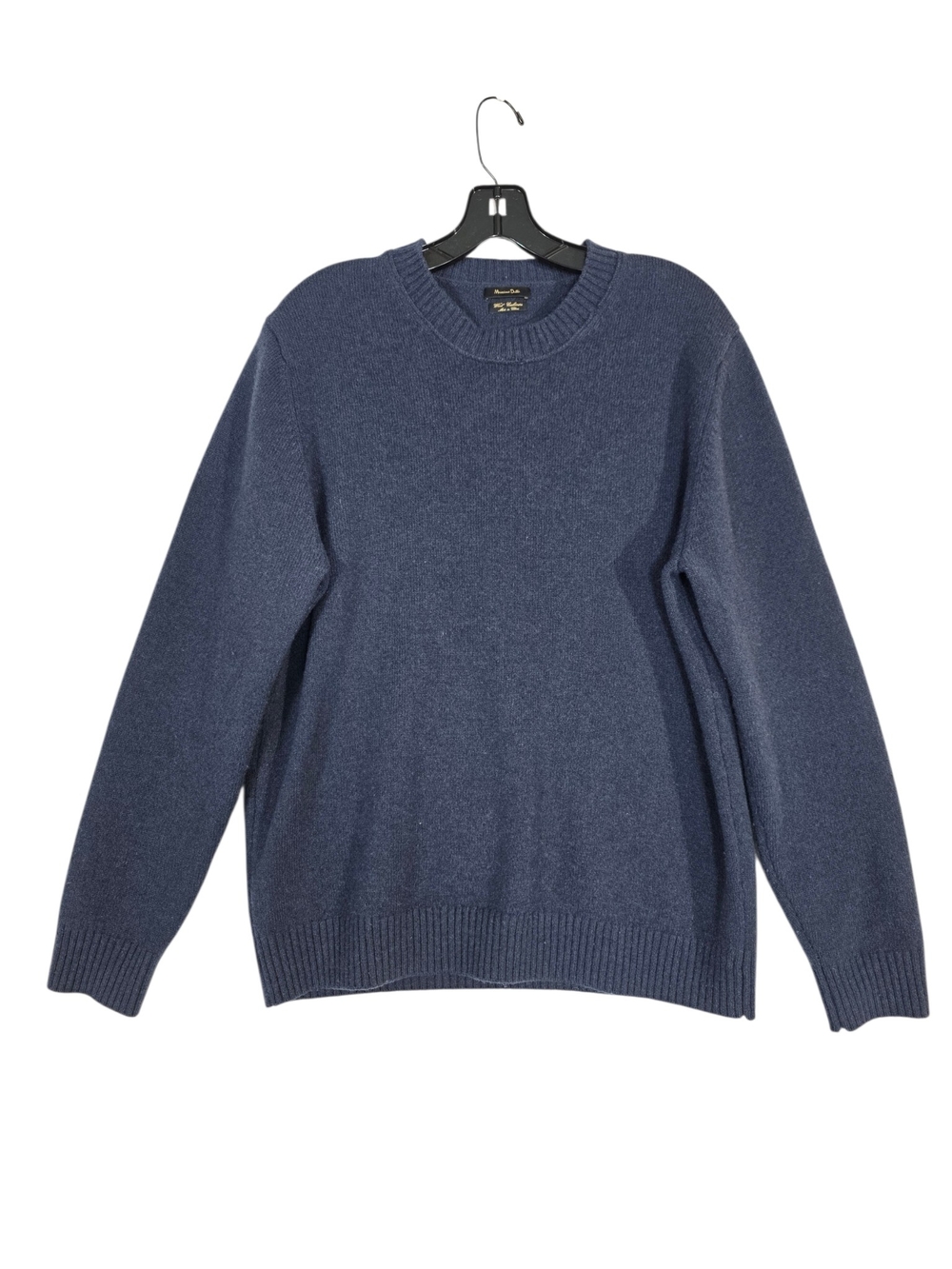 Massimo Dutti Classic Knit Wool and Cashmere Crewneck Sweater in Navy Blue